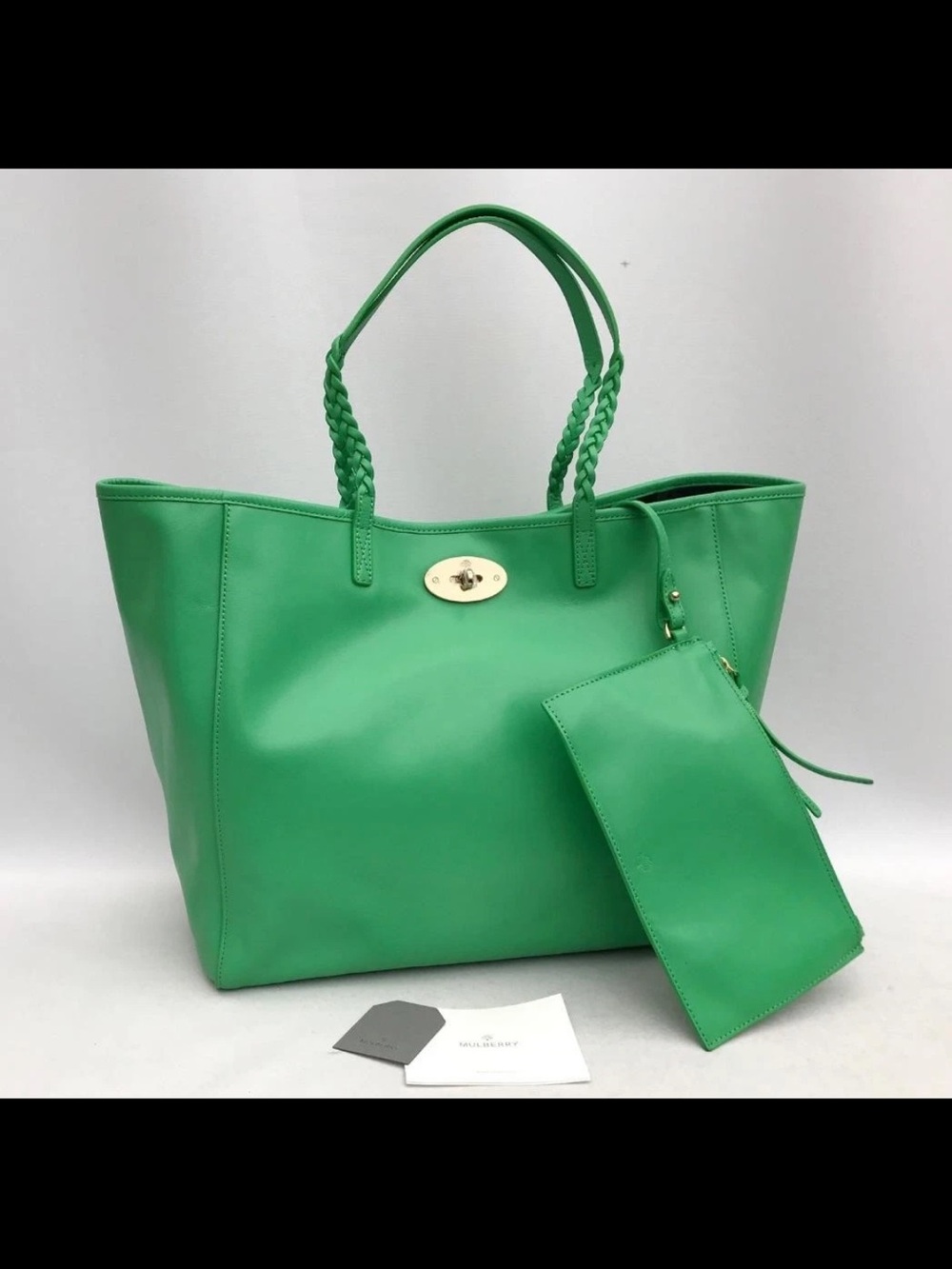 Mulberry Bright Green Leather Tote with Removable Pouch